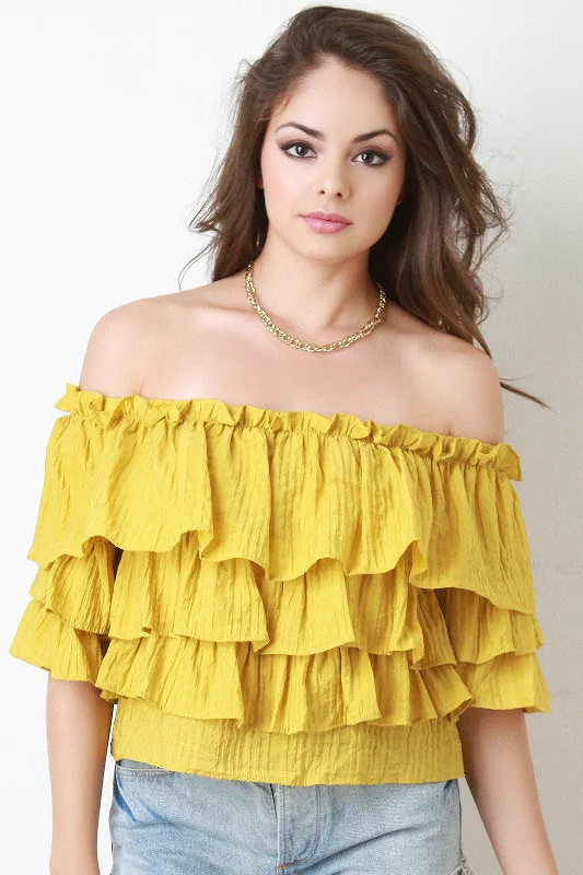 Crazy Deal Tiered Ruffle Bardot Top