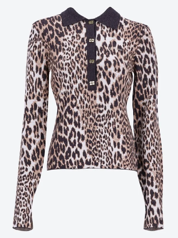 Huge Savings Fine merino jacquard leopard polo