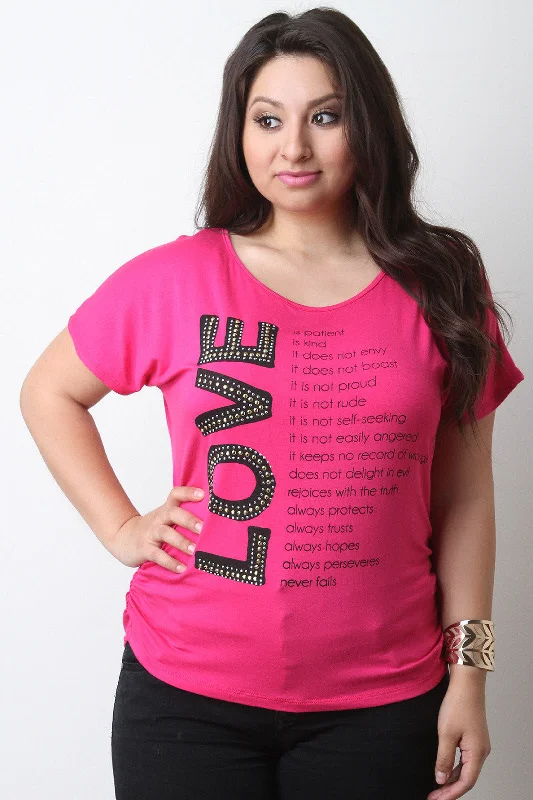 Crazy Savings Rhinestone Accent Love Graphic Print Short Sleeve Tee