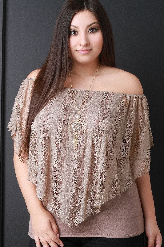 Online Exclusive Lace Overlay Off The Shoulder Necklace Top