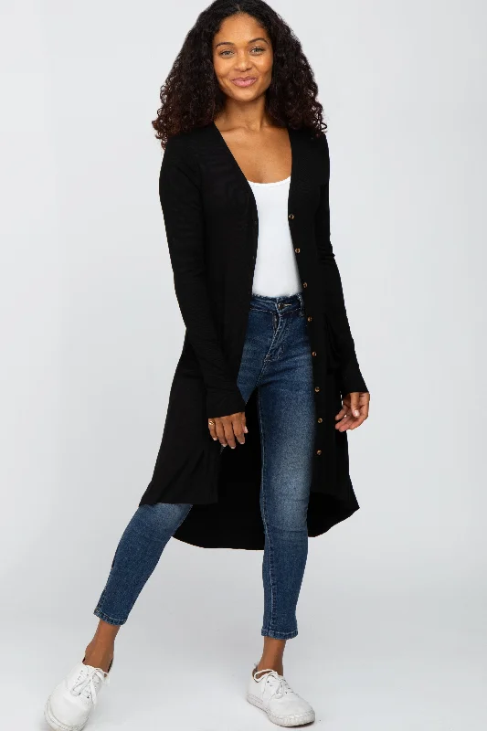 Weekend Savings Spectacular Black Button Front Knit Cardigan