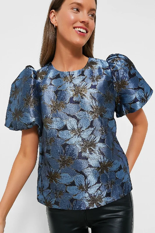 Now or Never Blue Blossom Jacquard Lyla Blouse