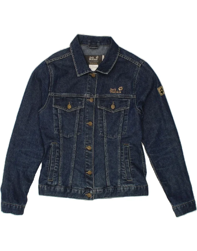 Weekend Bargains to Love JACK WOLFSKIN Womens Graphic Denim Jacket UK 14 Medium Blue Cotton