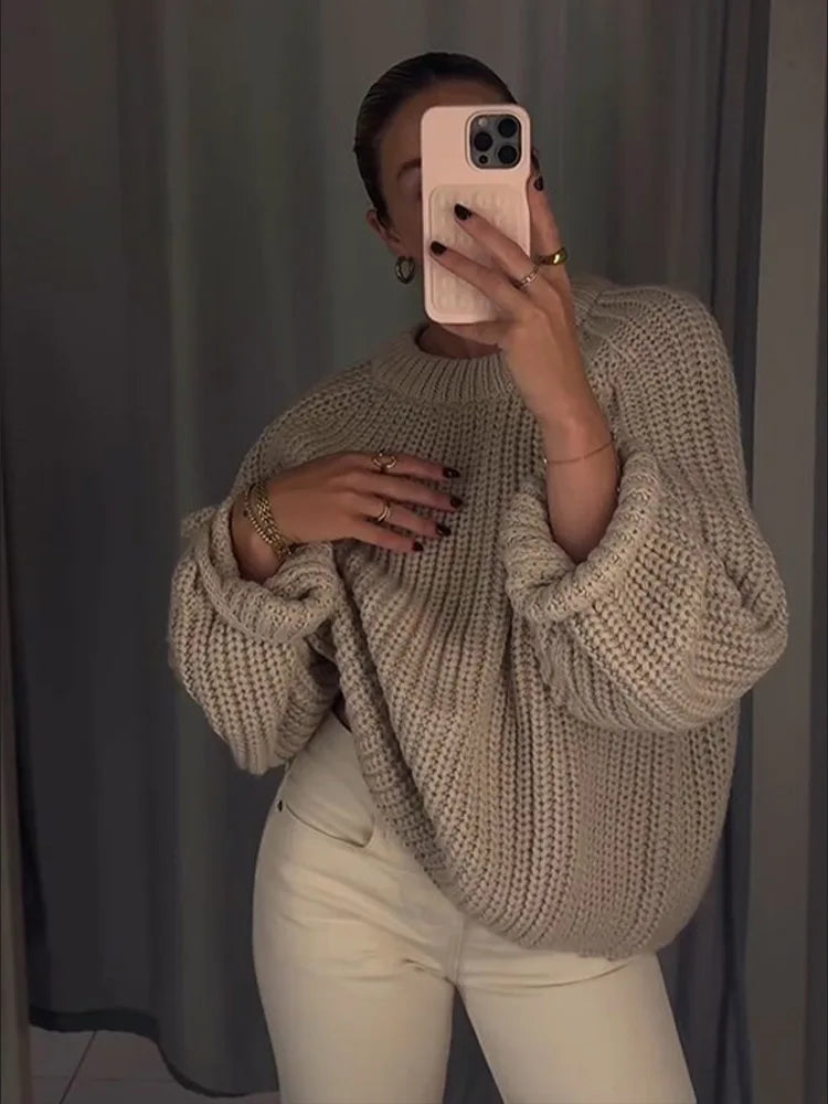 YEAR-End Sale Solid Color Round Neck Loose Women's Casual Long Sleeves Knitted Pullover Sweater
