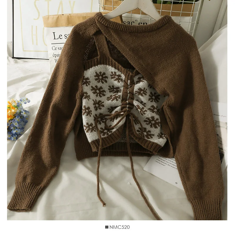 Weekend Deals That Sparkle Design sense round neck long sleeve Pullover Sweater with suspender inside  1797