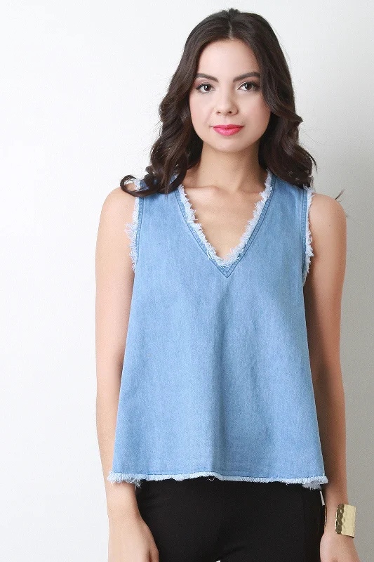 Flash Deals Open Back Frayed Hem Tank Top