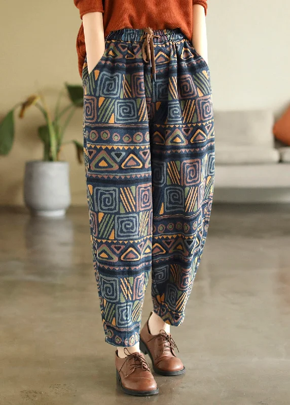 Weekend Special Bohemian Print Tie Waist Cotton Beam Pants Summer