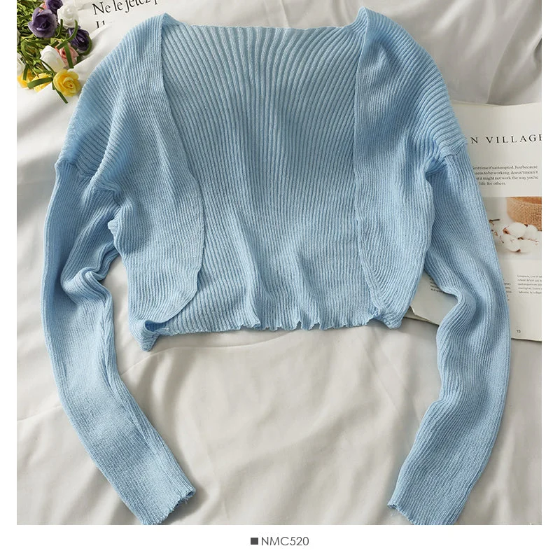 Mega Sale Korean small shawl women's cardigan vertical stripe top  1768