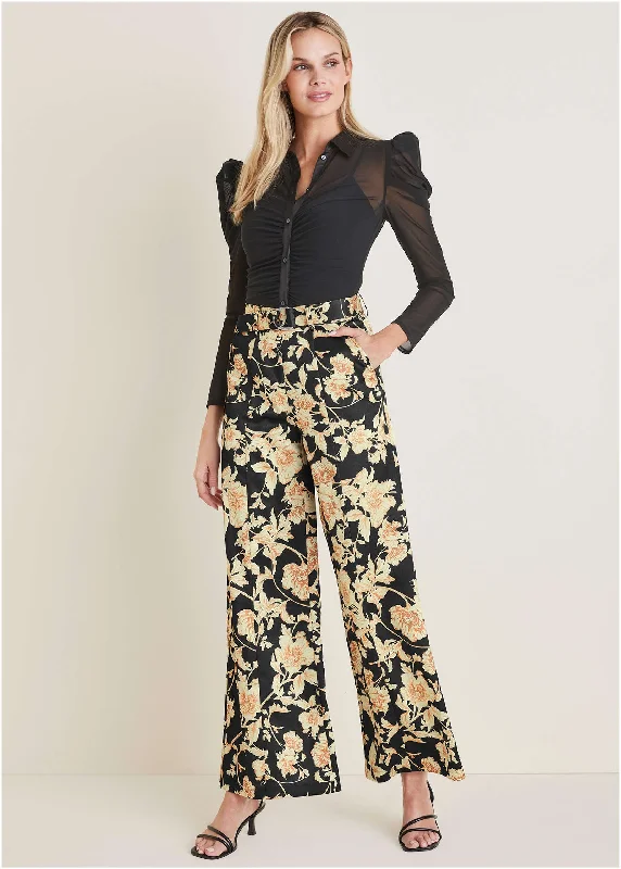 Deal Dash Floral Scroll Wide Leg Pant - Nouveau Roses