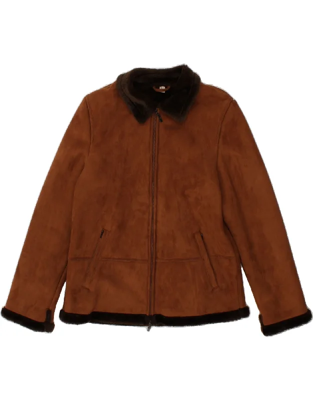 Price Blitz VINTAGE Womens Sherpa Jacket UK 14 Large  Brown Polyester