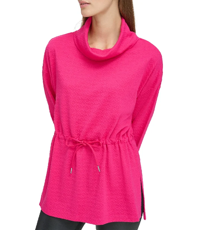 Price Smash Geo Textured Knit Tunic With Drawstring Waist