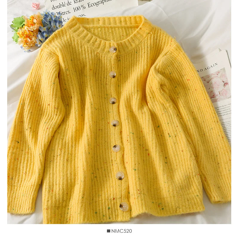 Quick Sale Korean retro medium length single breasted long sleeved sweater  1867