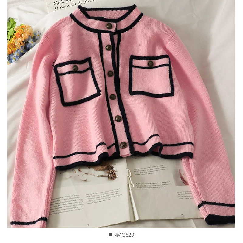 Weekend Shopping Made Better Korean stripe stand collar single breasted cardigan sweater female  1802