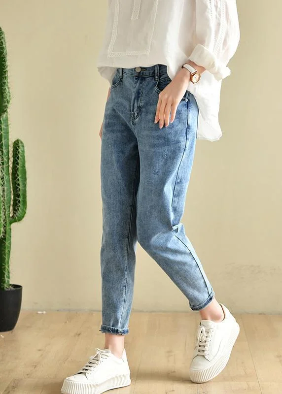 Lowest Prices Classy Denim Blue Patchwor Cotton Pants