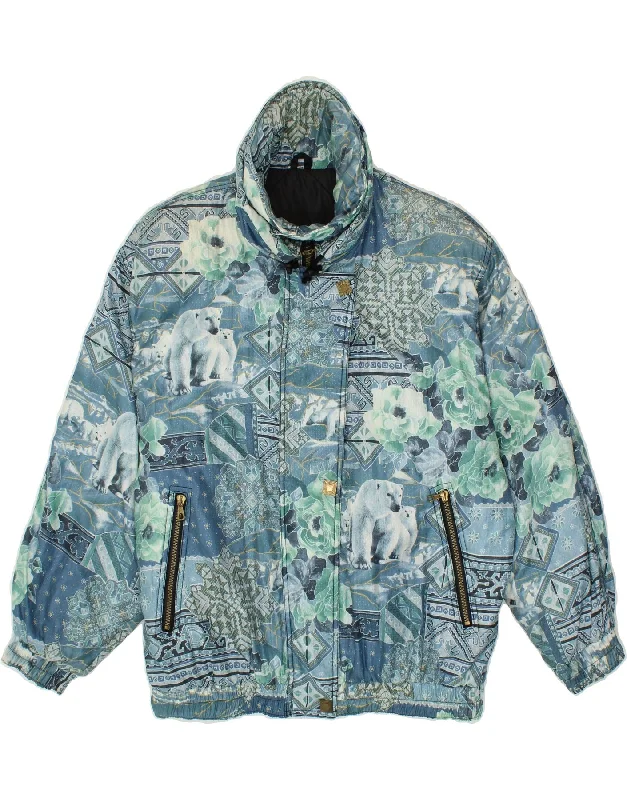 Great Bargains VINTAGE Womens Windbreaker Jacket UK 16 Large Blue Animal Print