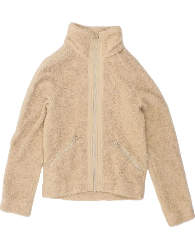 Inventory Reduction NIKE Womens Fleece Jacket UK 8/10 Small Beige Polyester