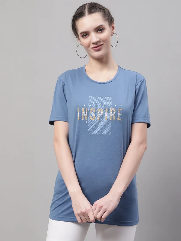 Time-Limited Offer Vimal Jonney Round Neck Cotton Printed Dark Grey T-Shirt for Women