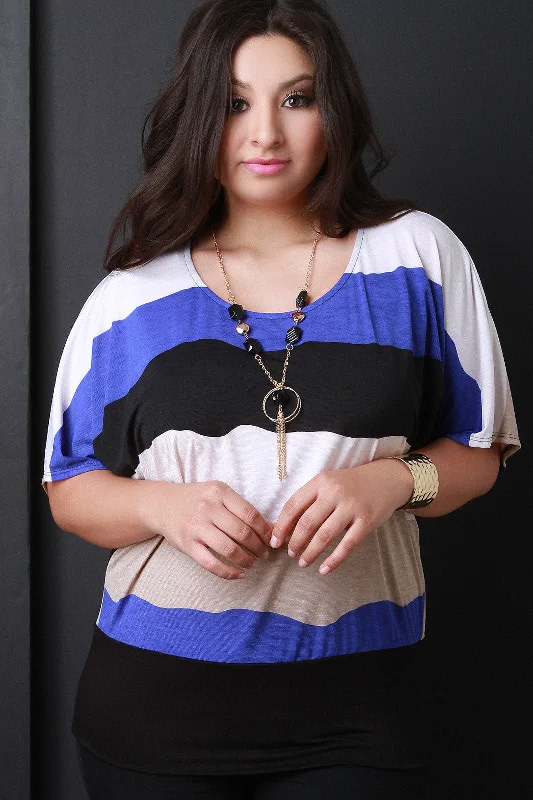 Limited Offer Multicolor Wide Stripe Dolman Necklace Top