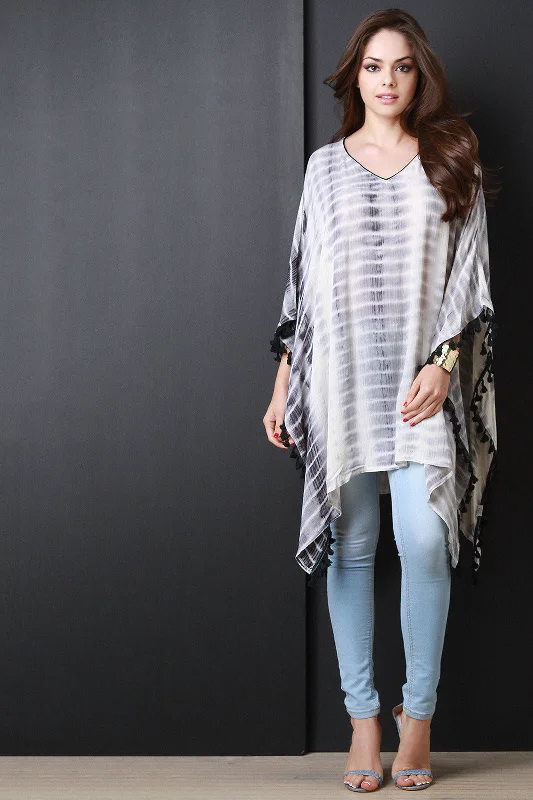 Huge Savings Tie Dye Fringe Tassel Handkerchief Poncho