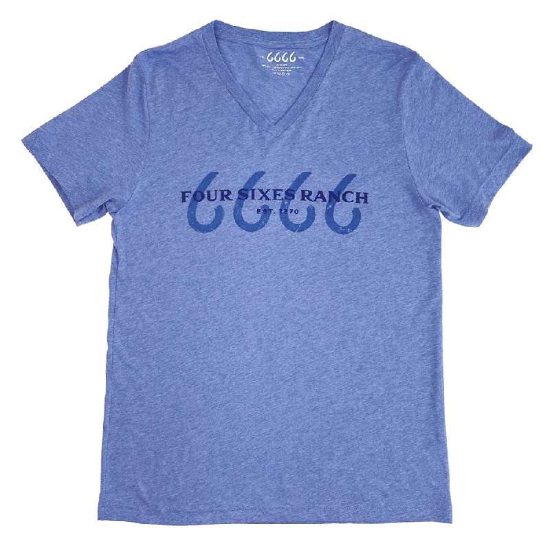 Celebrate the Weekend with Discounts Brands with a Background V-Neck Blue