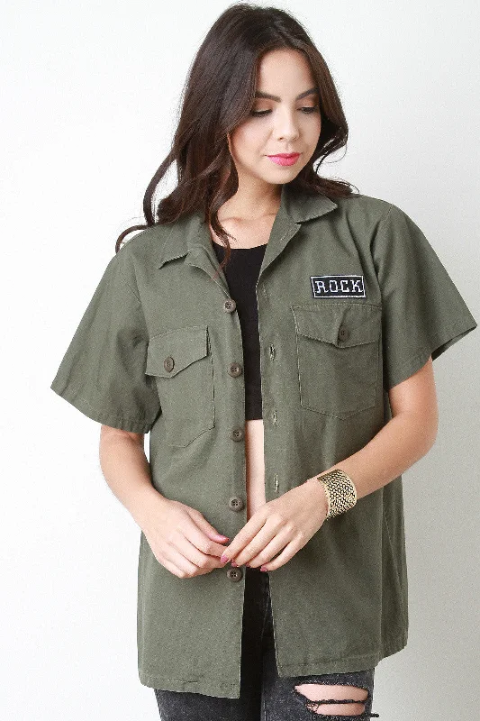 Fantastic Offers Rock Patch Button-Up Mechanic Top