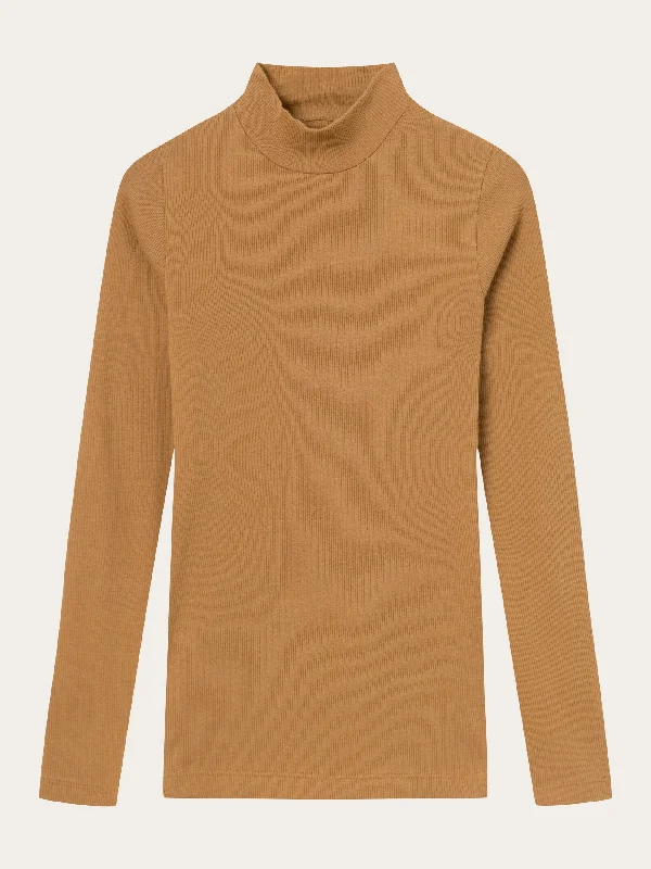 Online Only Rib high neck long sleeve - Brown Sugar