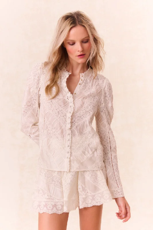 New Deals Isaline Button Down Lace Top - OFF WHITE