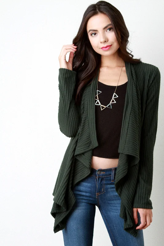 Savings Spectacular Rib Knit Open Front Longsleeve Cardigan