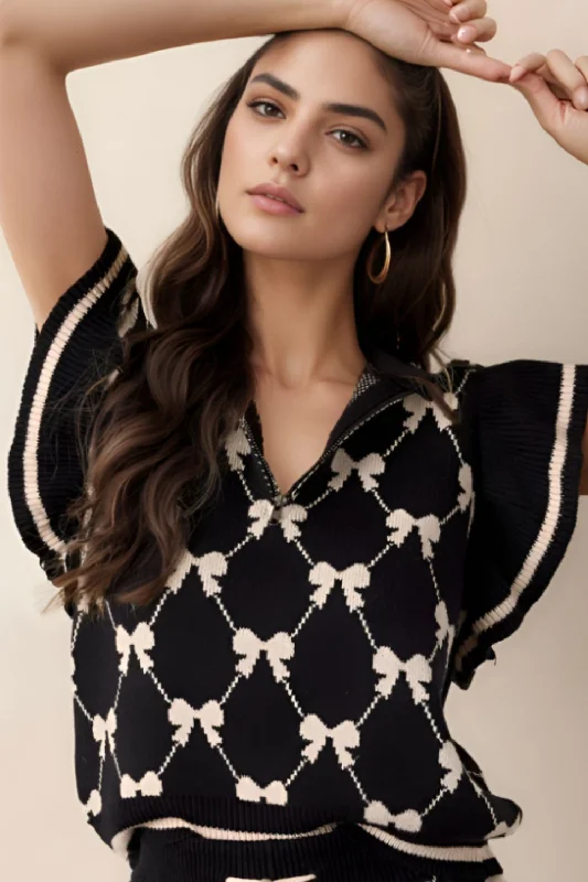 Hurry In Bow Half Zip Sweater Vest