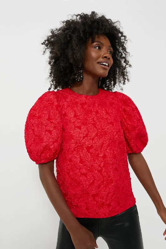 Weekend Shopping Made Better Red Jacquard Noelle Blouse