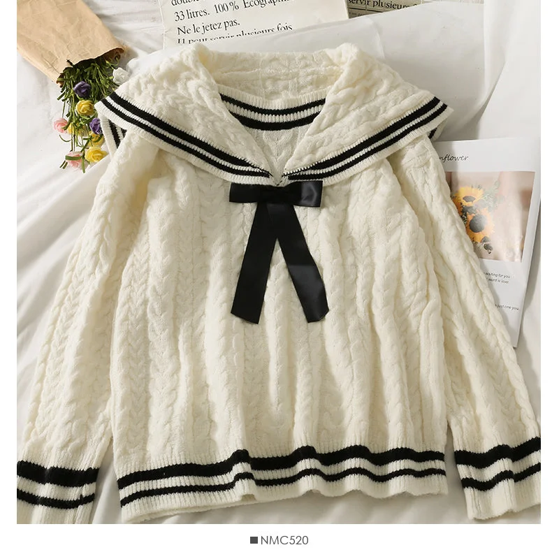 Major Deal Autumn color matching striped bow Lapel sweater for women  1872