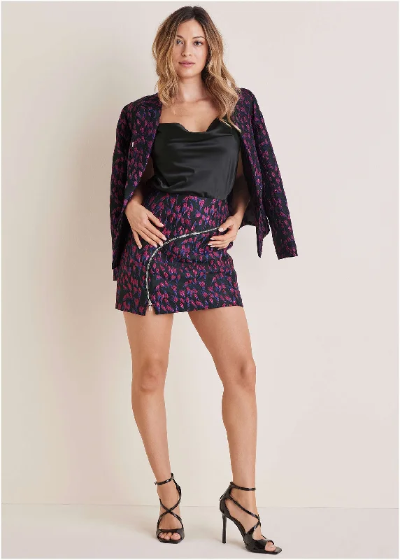 Closeout Deal Jacquard Zip Mini Skirt - Blue Multi