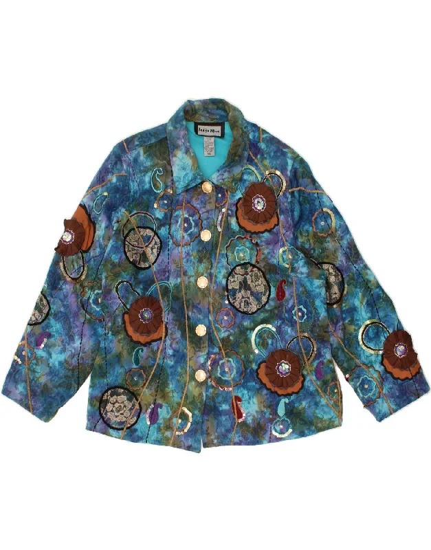 Mega Sale INDIGO MOON Womens 5 Button Oversized Blazer Jacket UK 18 XL Blue Floral