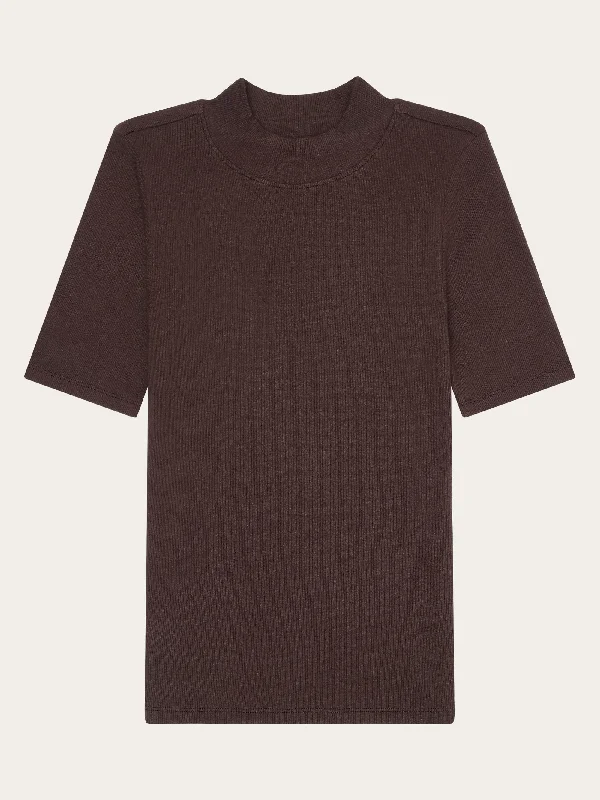 Price Slash Rib high neck short sleeve - Chocolate Plum