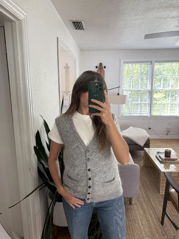 Flash Deals FRNCH Kiara Grey Wool Knit Buttoned Vest Top