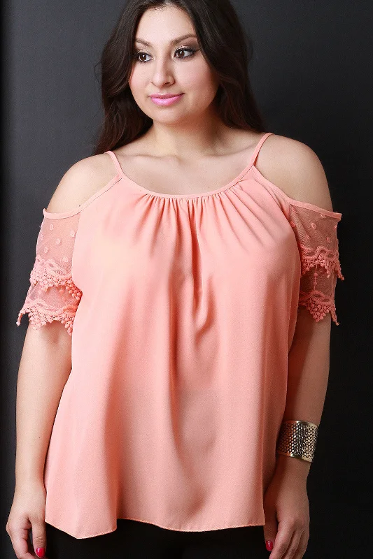 Big Savings Lace Short Sleeves Cold Shoulder Top