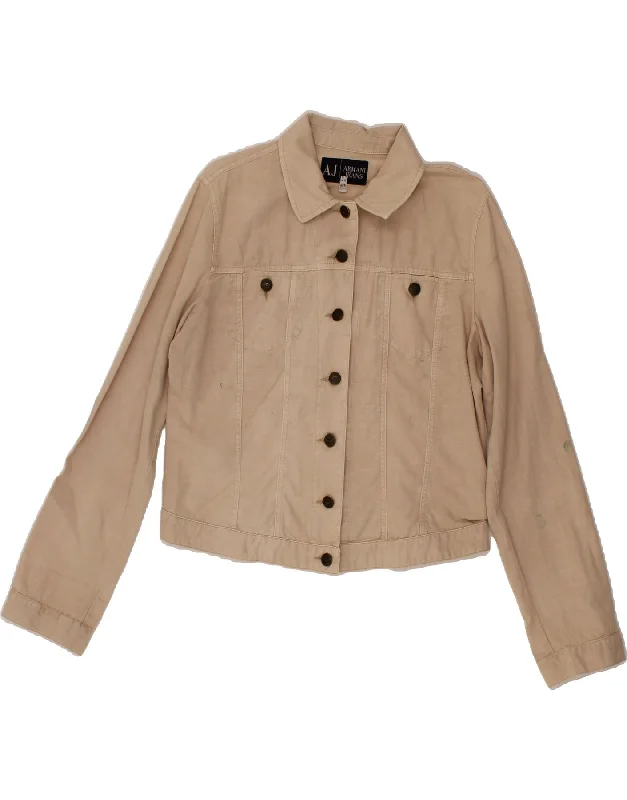 Lowest Price ARMANI Womens Crop Denim Jacket UK 14 Medium Beige Cotton