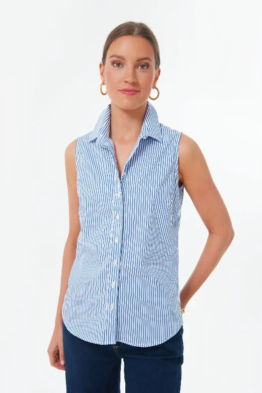 Huge Savings Blue and White Stripe Sleeveless Shirt