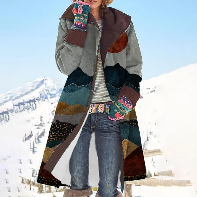 Referral Discount Mid Length Printed Top Long Sleeve Woolen Jacket