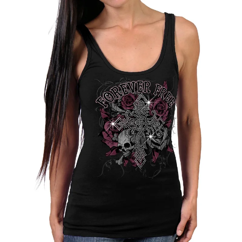 Epic Deals Hot Leathers GLR2556 Ladies Black Cross Bling Tank Top Shirt