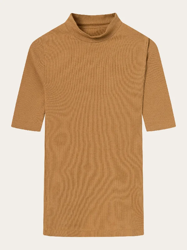 Weekend Deal Rib high neck short sleeve - Brown Sugar