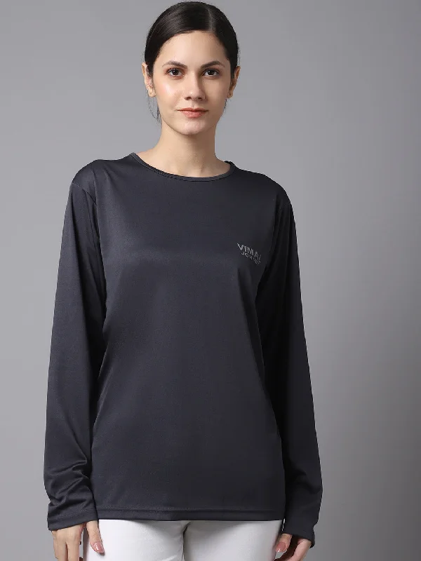 Markdowns Vimal Jonney Dryfit Lycra Grey FullSleeve T-Shirt For Women