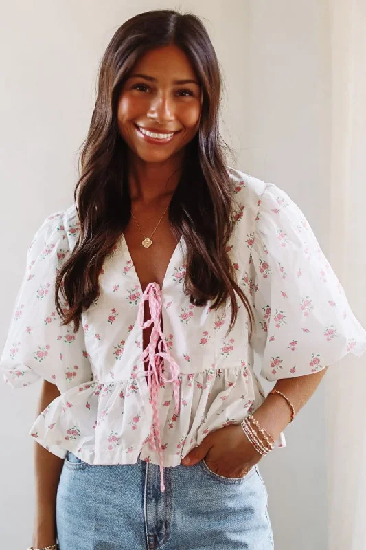 Weekend Specials to Relish Roses in Bloom Crop Top - Pink and White