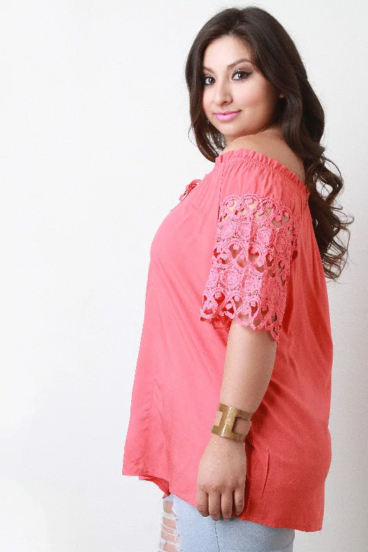 Special Offer Lace Sleeve Off The Shoulder Blouse