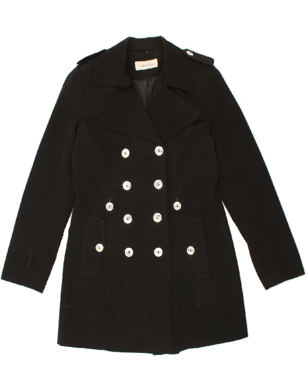 Weekend Deals to Make You Happy CALVIN KLEIN Womens Military Double Breasted Coat UK 14 Medium Black