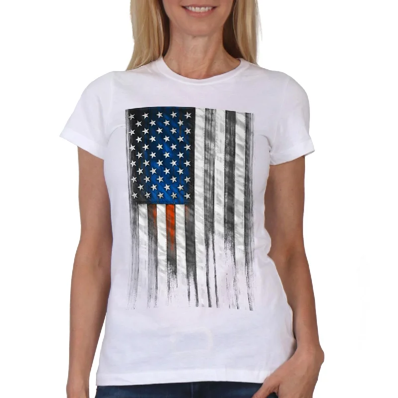 Mega Sale Hot Leathers GLR1569 Ladies White Short Sleeve Heartbeat Flag T-Shirt