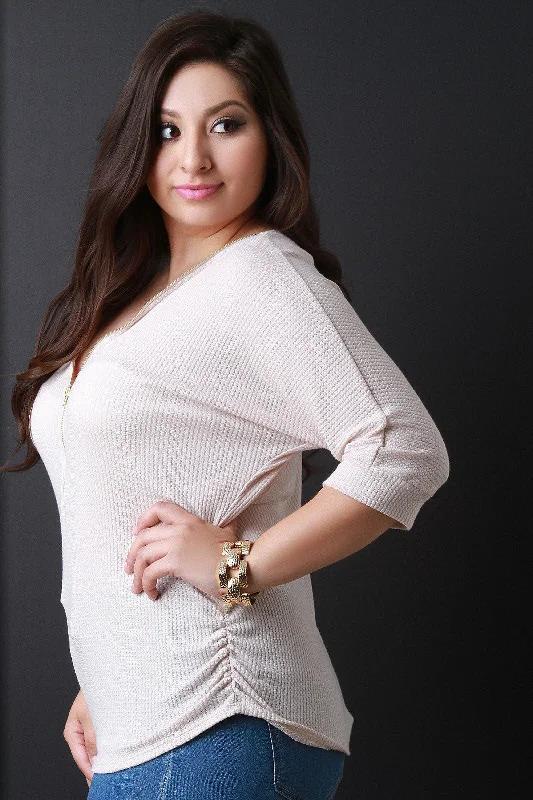 Special Discount Rib Knit Zip Neck Top