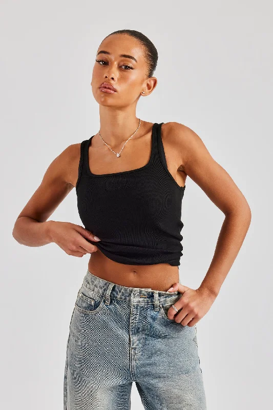 Discount Deals Cernucci Embroidered Vest Top - Black