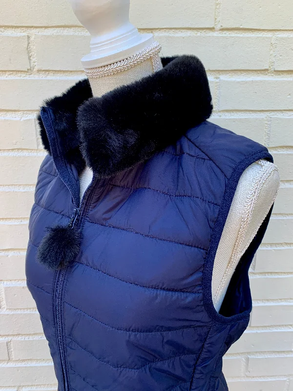 Value Pack Blondie Navy Puffer Vest w Faux Black Fur (PFFNavy 2)
