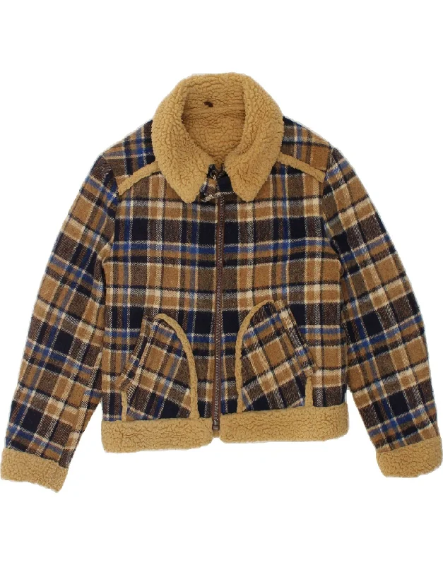 Weekend Discounts Worth Grabbing VINTAGE Womens Sherpa Jacket UK 14 Medium Brown Check